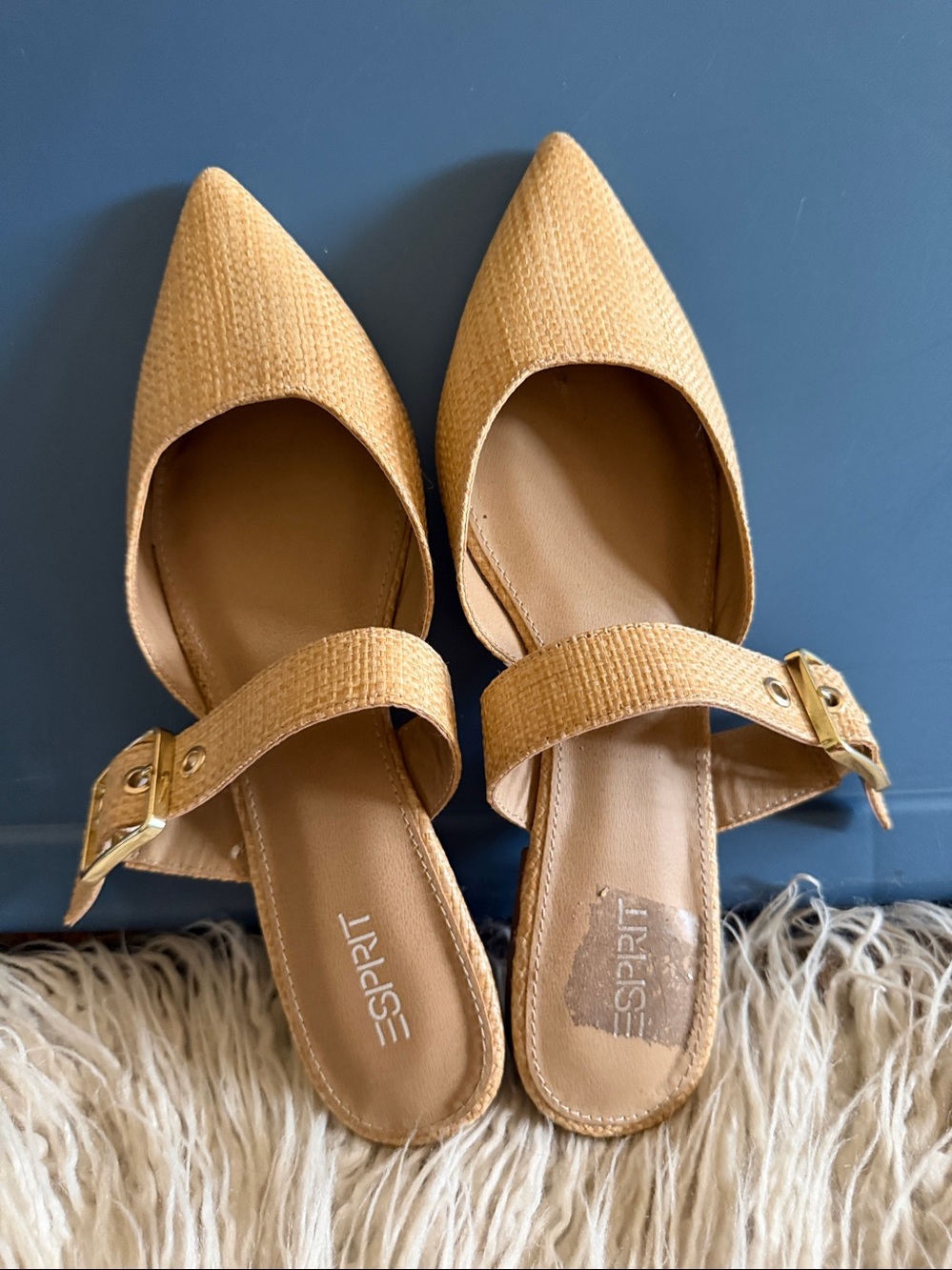 Esprit Tan Woven Pointed-Toe Buckle Mules - Picture 2 of 5